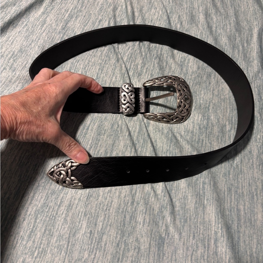 Black Leather Belt with Silver Buckle